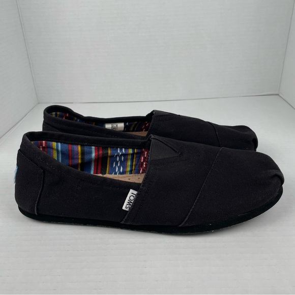 TOMS Classic Canvas Shoes Men’s Size 8.5 Black Slip on  Casual Travel Everyday - Picture 5 of 12